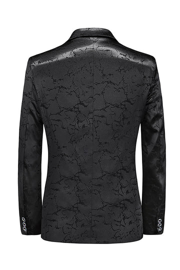 Black Notched Lapel One Button Men's Formal Blazer with Pockets